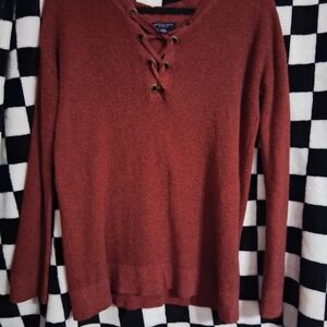 American Eagle Outfitters V-Neck Lace-Up Sweater - Rust